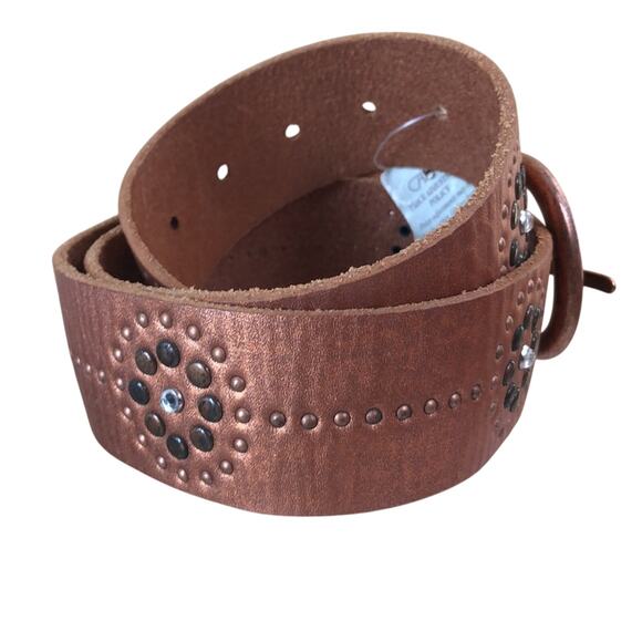 Cache Copper Metallic Leather Nail Head Rhinestone Belt Pant New Sz S/M $98 NWT - Picture 3 of 5
